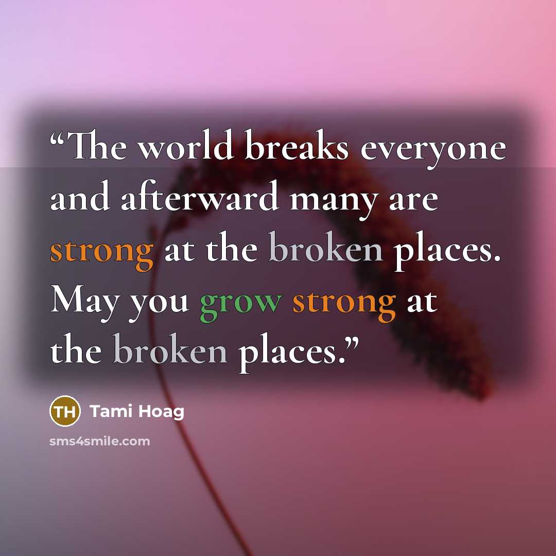 “The world breaks everyone and afterward many are strong at the broken places. May you grow strong at the broken places.” quote by Tami Hoag