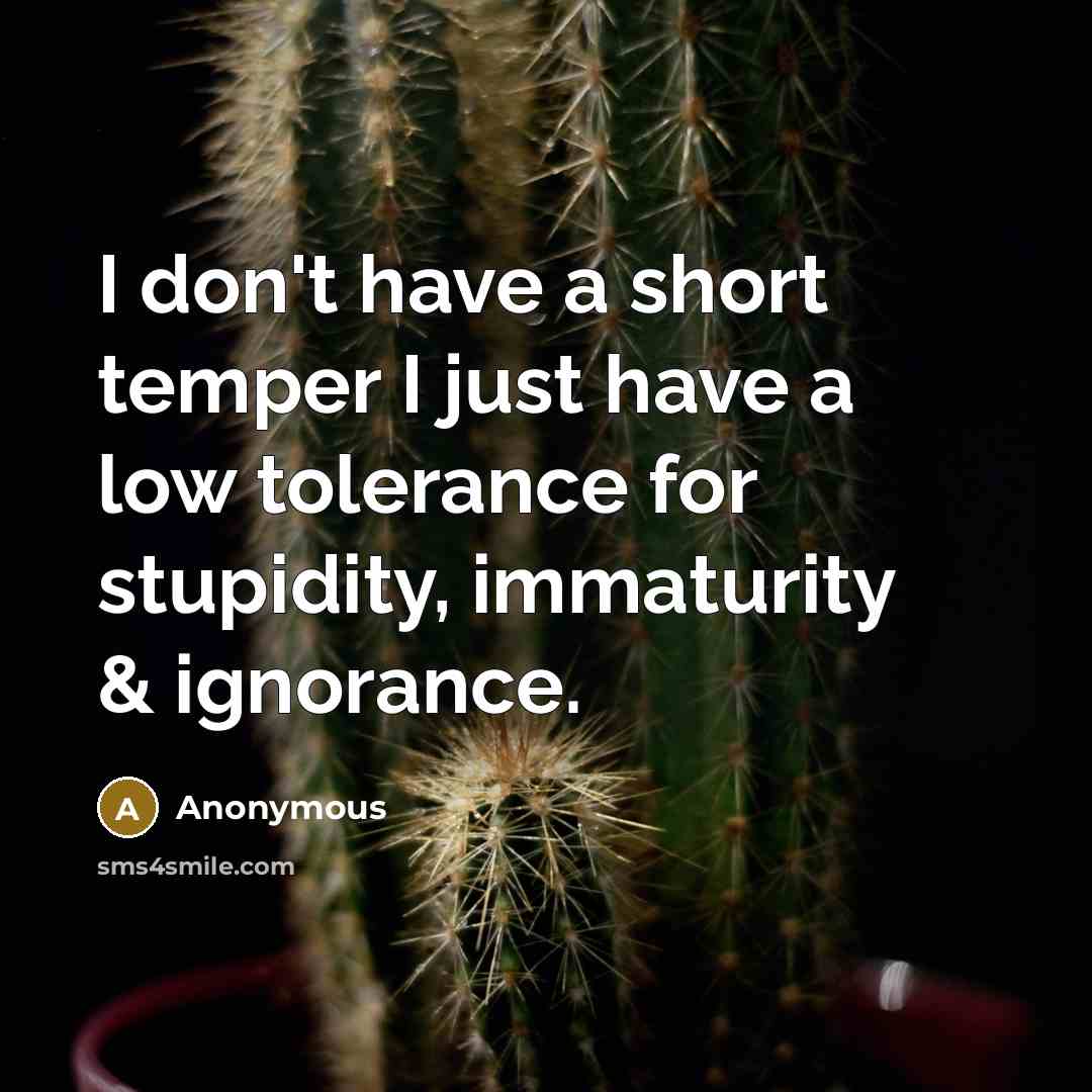 “I don't have a short temper I just have a low tolerance for stupidity, immaturity & ignorance.” quote by Anonymous