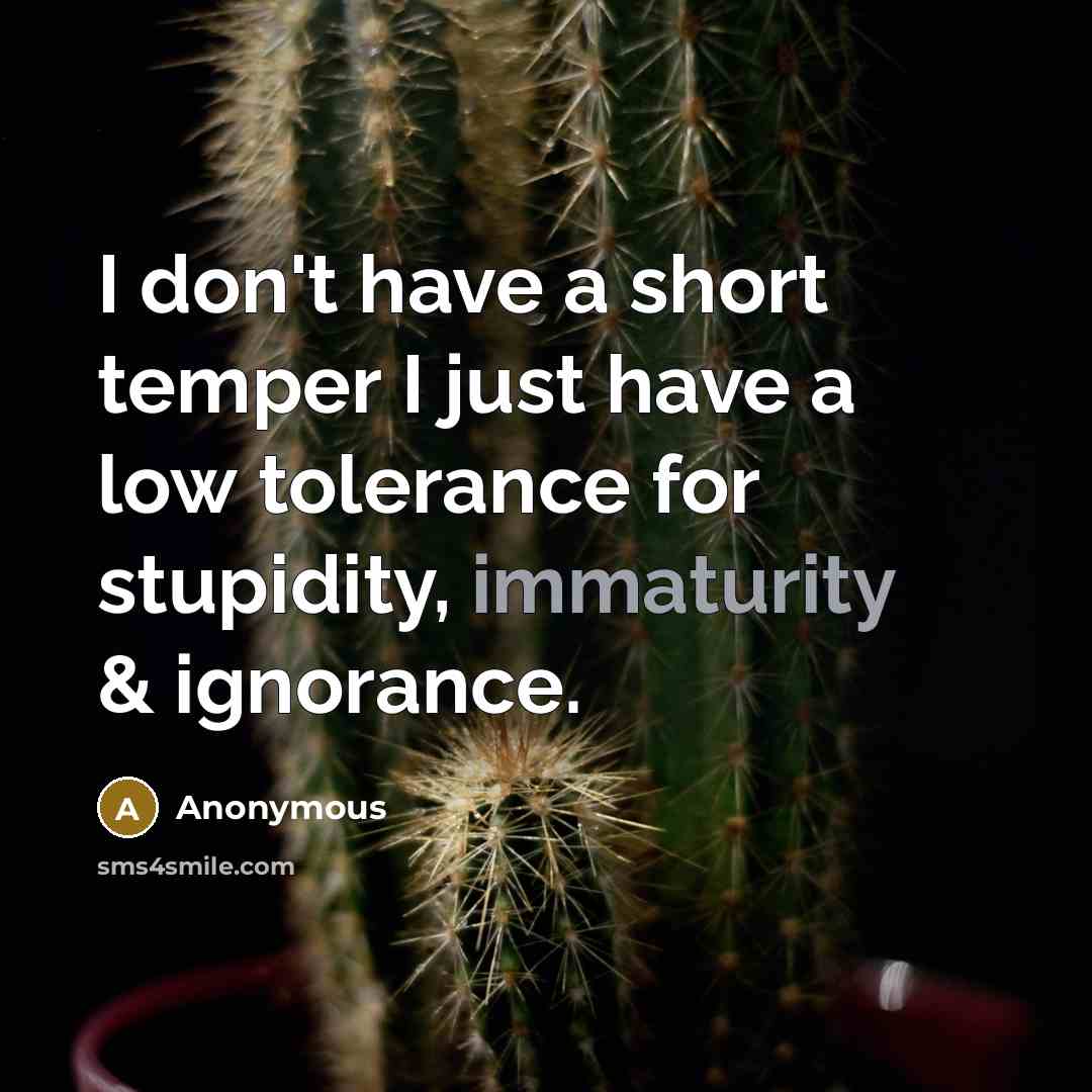 “I don't have a short temper I just have a low tolerance for stupidity, immaturity & ignorance.” quote by Anonymous
