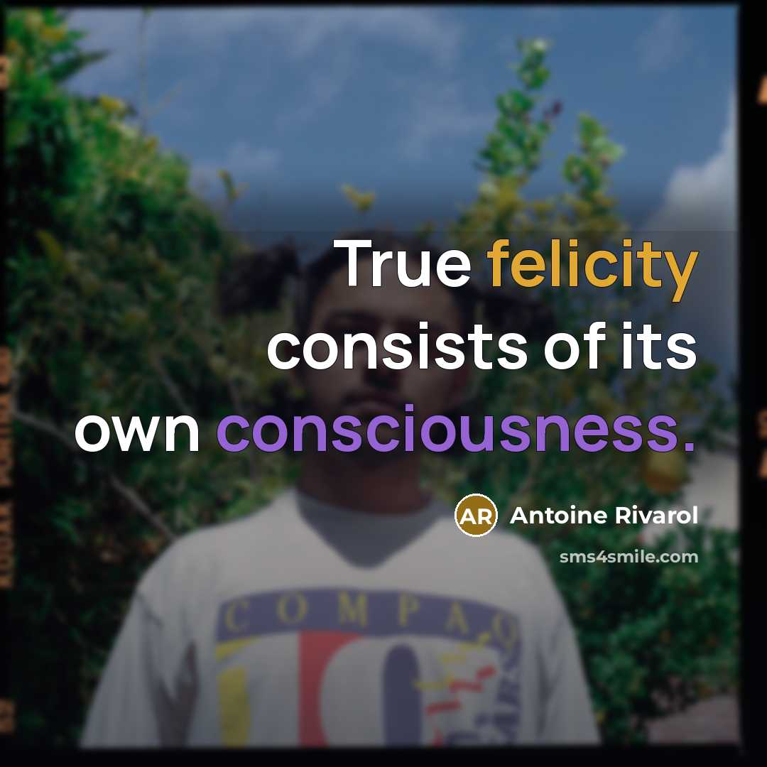 “True felicity consists of its own consciousness.…” quote by Antoine Rivarol