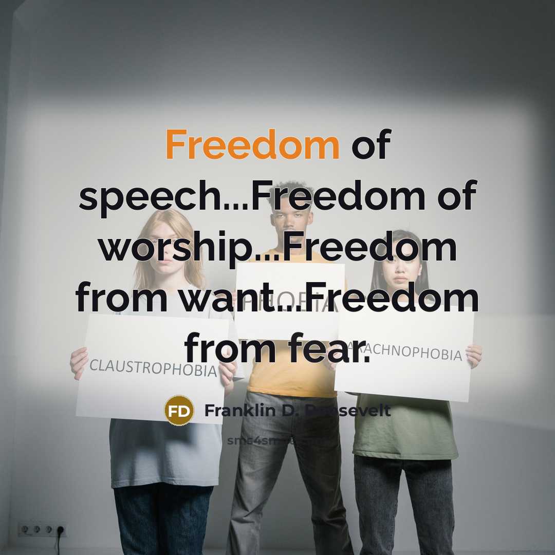 “Freedom of speech...Freedom of worship...Freedom from want...Freedom from fear.…” quote by Franklin D. Roosevelt