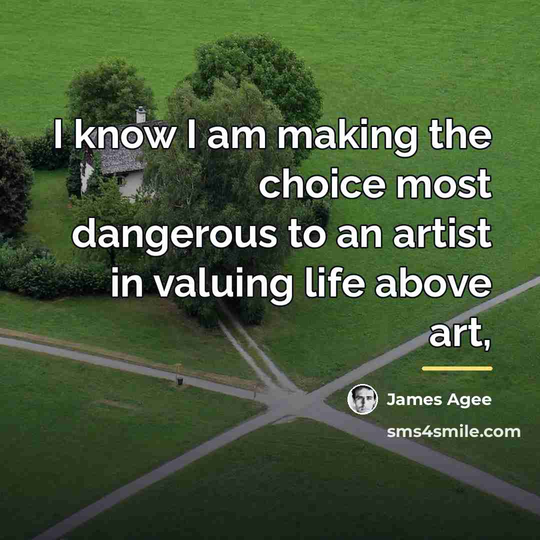 “I know I am making the choice most dangerous to…” quote by James Agee