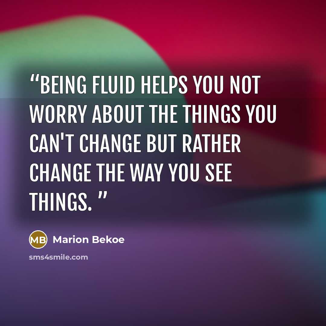 “Being fluid helps you not worry about the things you can't change but rather change the way you see things.” quote by Marion Bekoe