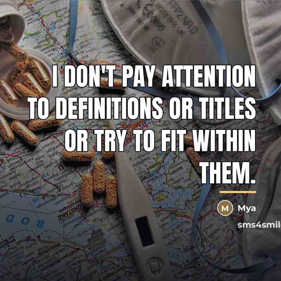 “I don't pay attention to definitions or titles or try…” quote by Mya