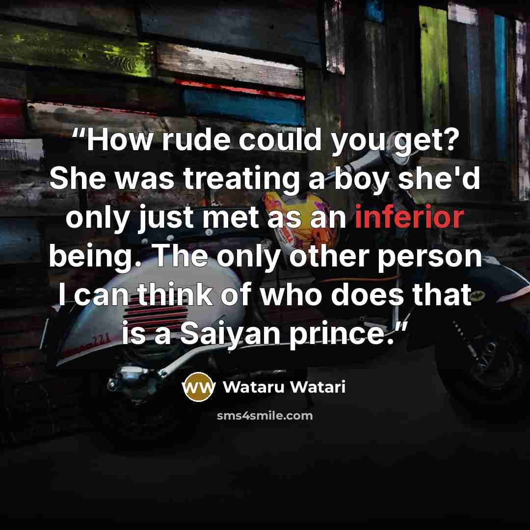 “How rude could you get? She was treating a boy she'd only just met as an inferior being. The only other person I can think of who does that is a Saiyan prince.” quote by Wataru Watari
