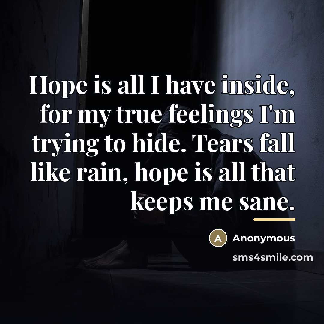 “Hope is all I have inside, for my true feelings…” quote by Anonymous