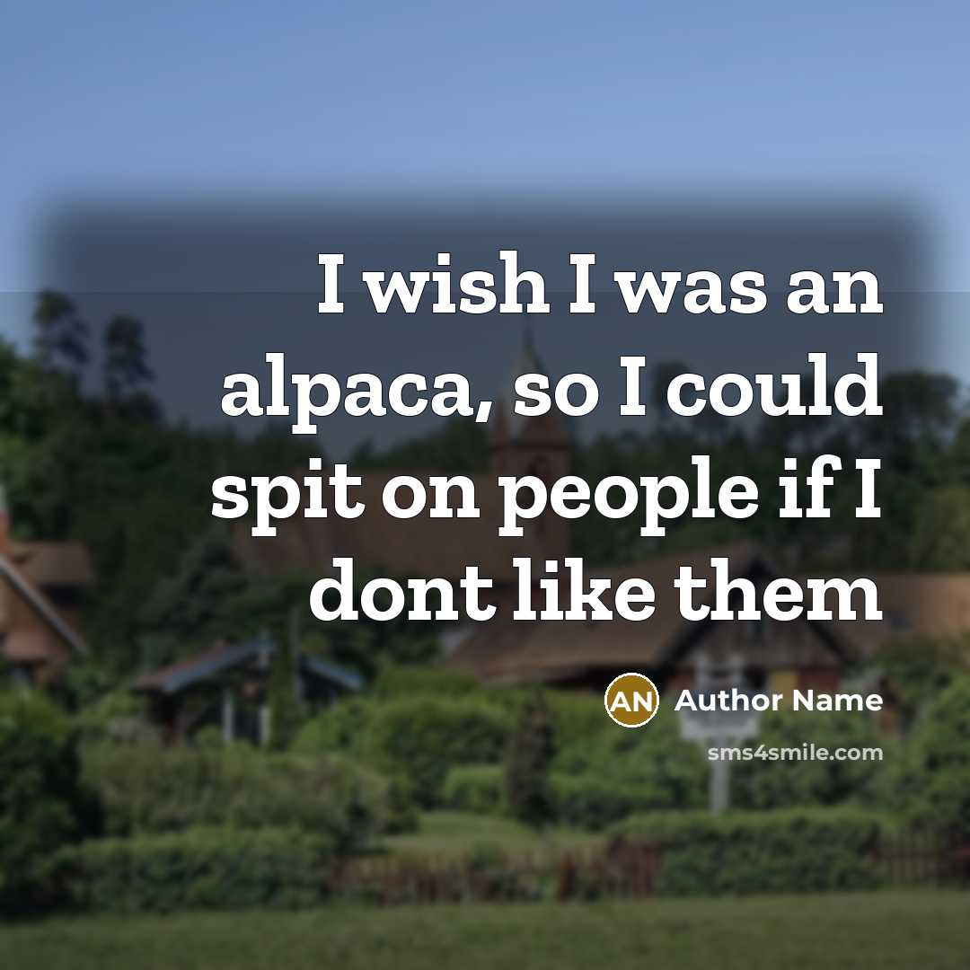“I wish I was an alpaca, so I could spit…” quote by Author Name