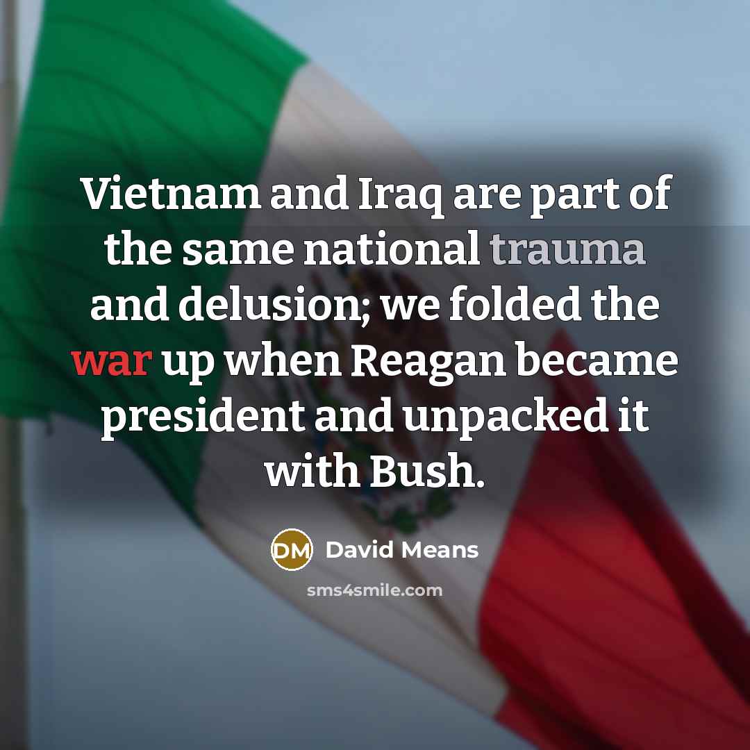 “Vietnam and Iraq are part of the same national trauma…” quote by David Means