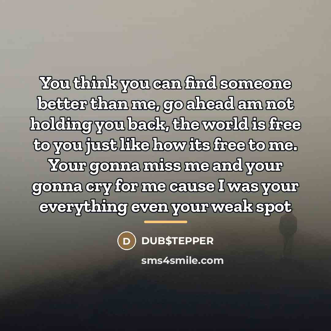 “You think you can find someone better than me, go…” quote by DUB$TEPPER