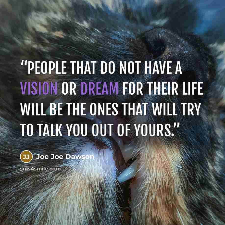 “People that do not have a vision or dream for their life will be the ones that will try to talk you out of yours.” quote by Joe Joe Dawson