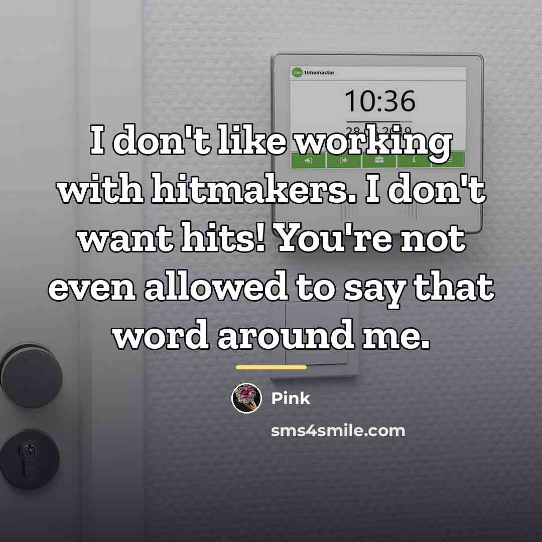 “I don't like working with hitmakers. I don't want hits!…” quote by Pink