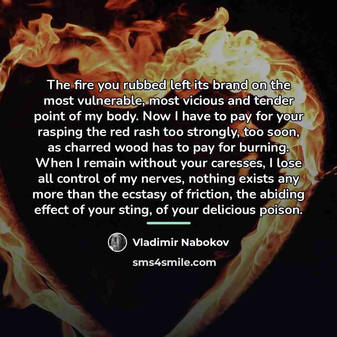 “The fire you rubbed left its brand on the most…” quote by Vladimir Nabokov