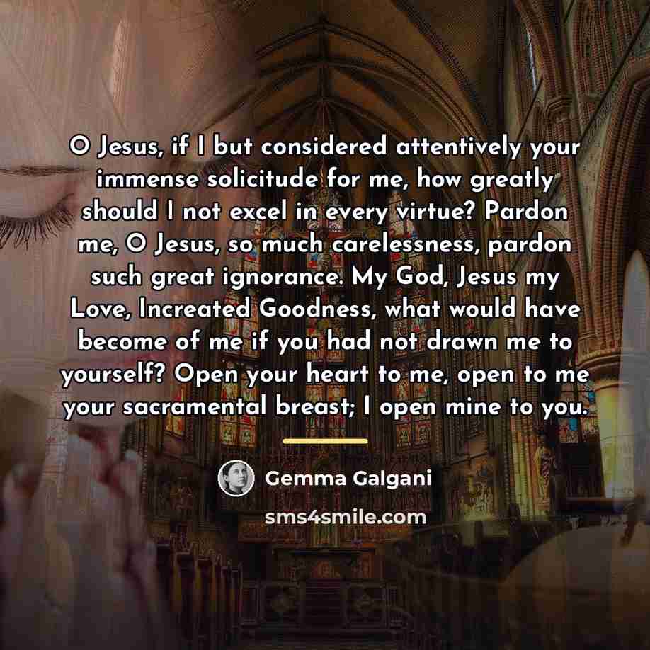 “O Jesus, if I but considered attentively your immense solicitude…” quote by Gemma Galgani