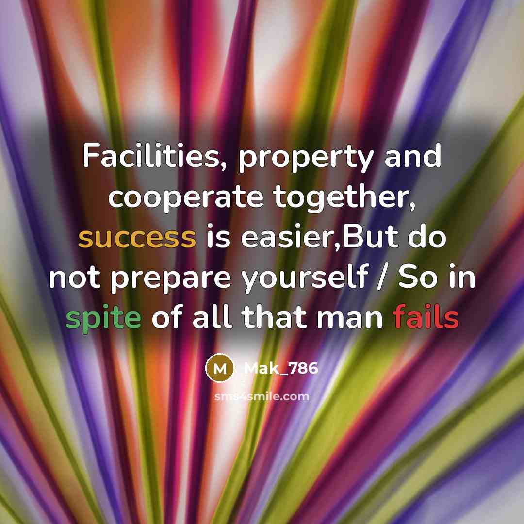 “Facilities, property and cooperate together, success is easier,But do not prepare yourself / So in spite of all that man fails” quote by Mak_786