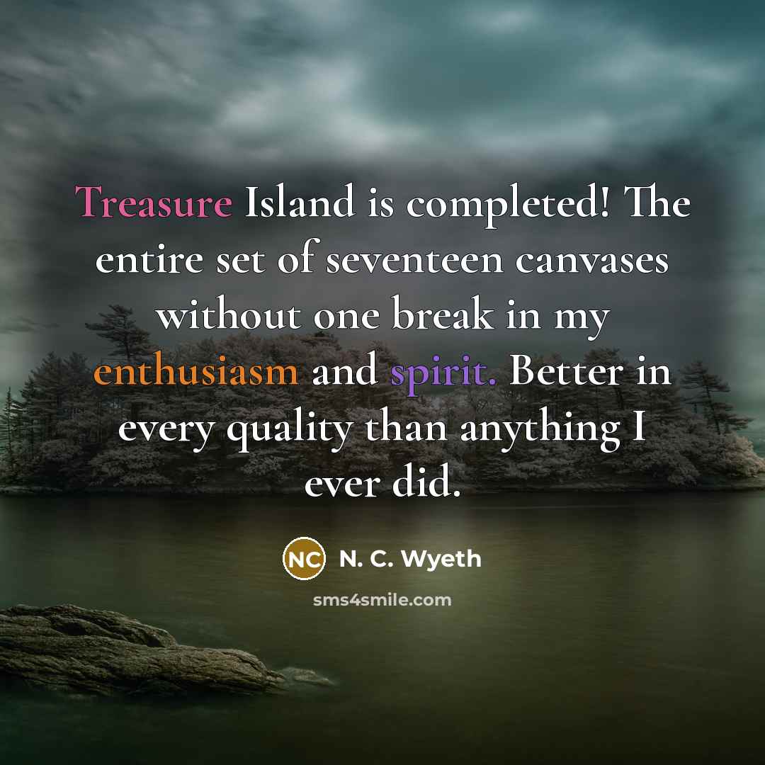 “Treasure Island is completed! The entire set of seventeen canvases…” quote by N. C. Wyeth
