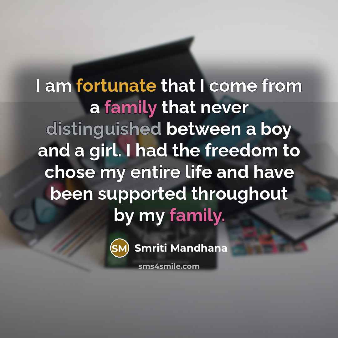 “I am fortunate that I come from a family that…” quote by Smriti Mandhana