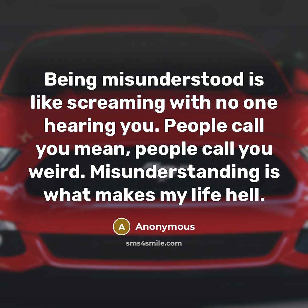 “Being misunderstood is like screaming with no one hearing you. People call you mean, people call you weird. Misunderstanding is what makes my life hell.” quote by Anonymous