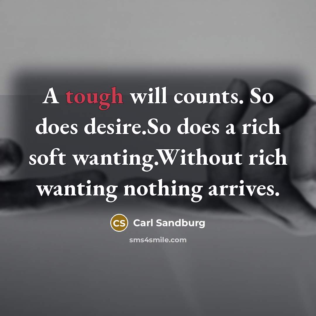 “A tough will counts. So does desire.So does a rich…” quote by Carl Sandburg