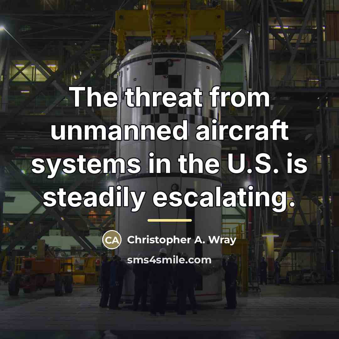 “The threat from unmanned aircraft systems in the U.S. is…” quote by Christopher A. Wray