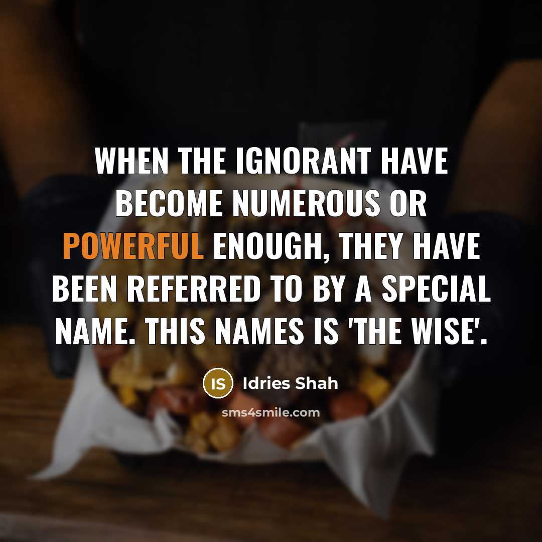 “When the ignorant have become numerous or powerful enough, they…” quote by Idries Shah