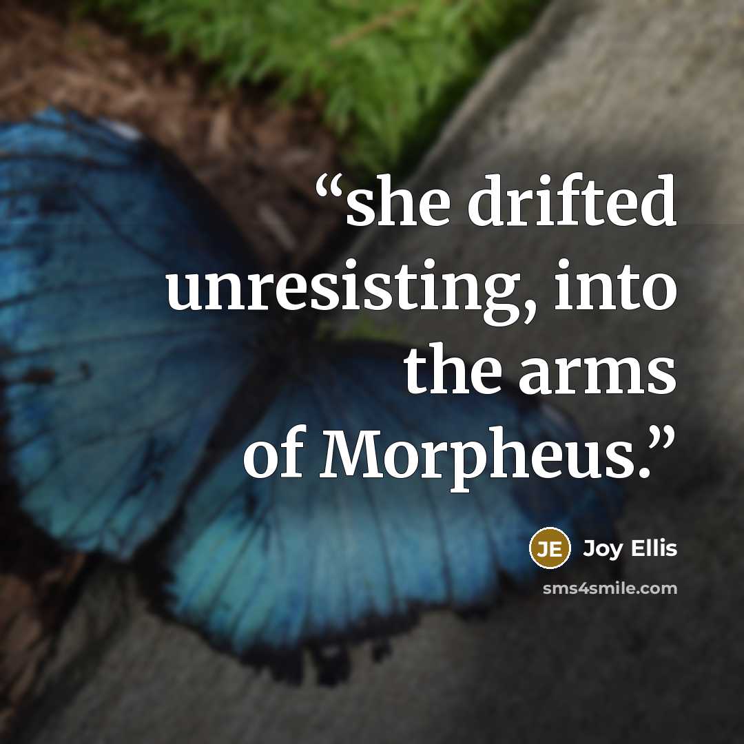 “she drifted unresisting, into the arms of Morpheus.” quote by Joy Ellis