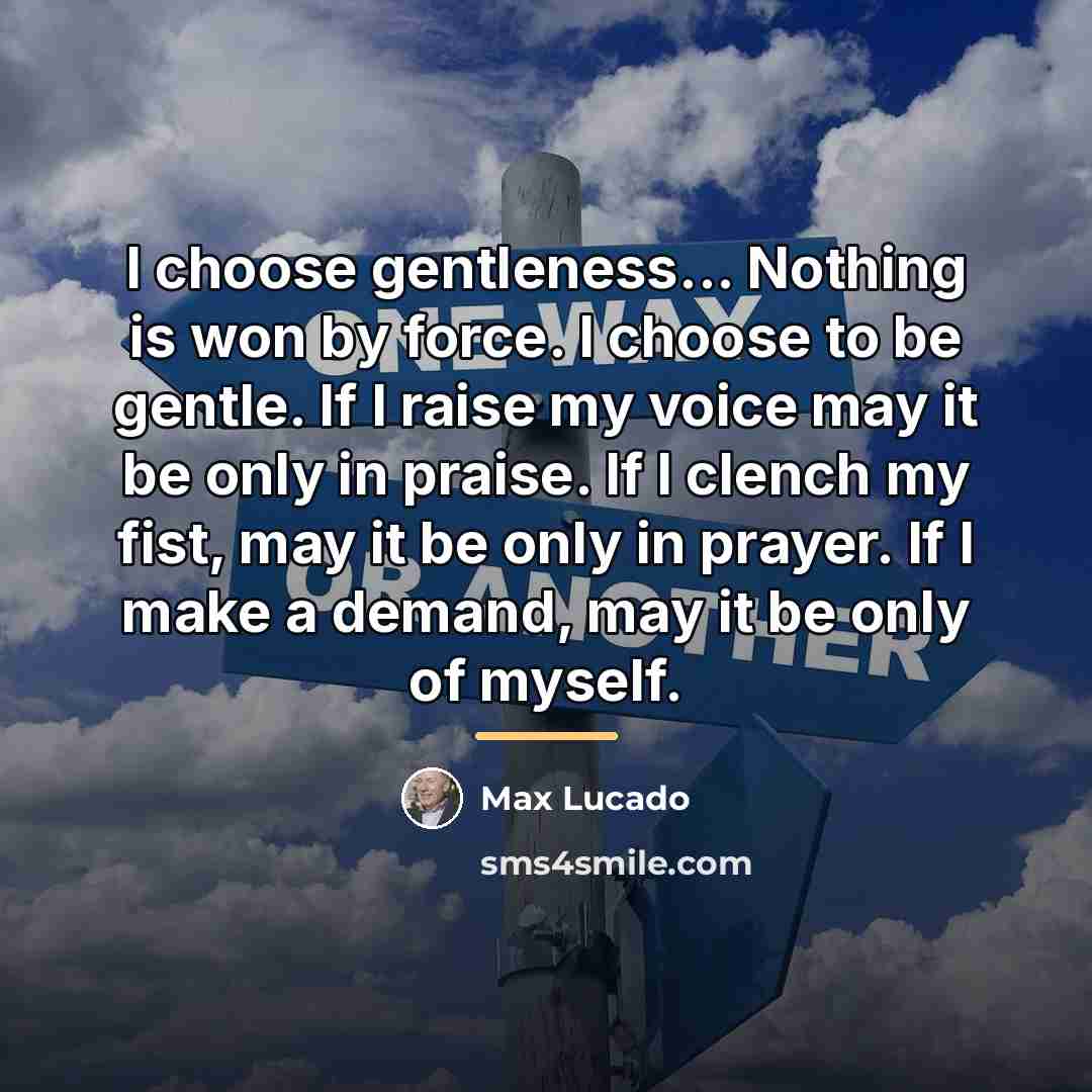 “I choose gentleness... Nothing is won by force. I choose…” quote by Max Lucado
