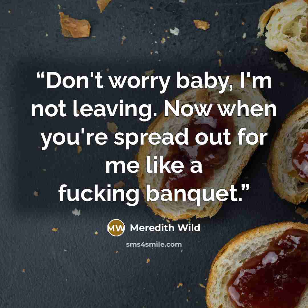 “Don't worry baby, I'm not leaving. Now when you're spread out for me like a fucking banquet.” quote by Meredith Wild