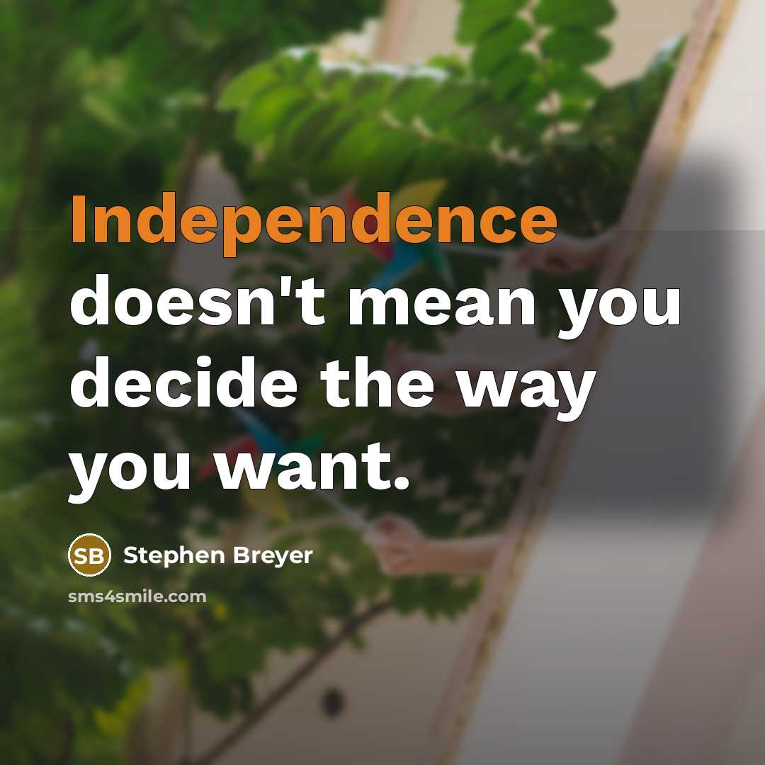 “Independence doesn't mean you decide the way you want.…” quote by Stephen Breyer