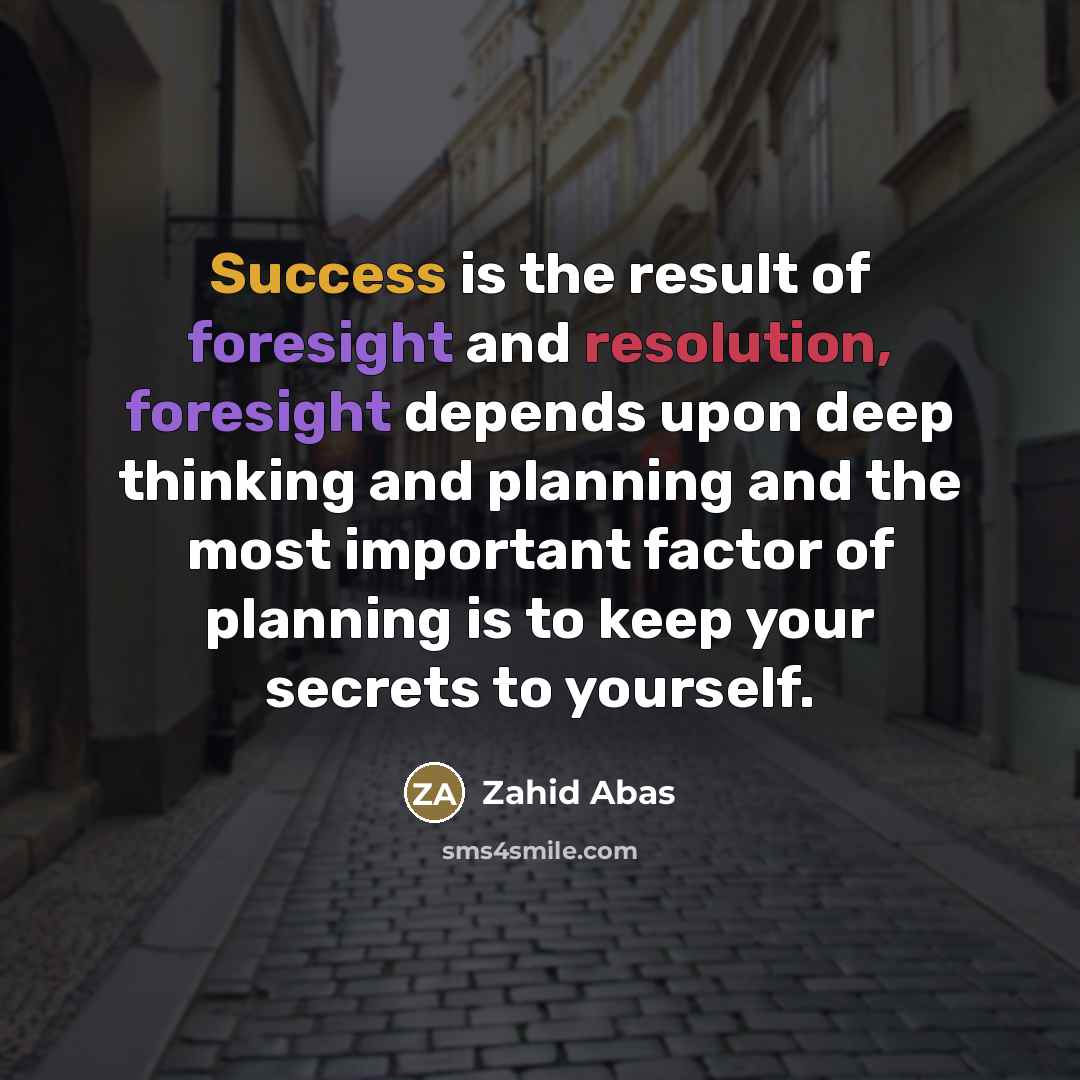 “Success is the result of foresight and resolution, foresight depends…” quote by Zahid Abas