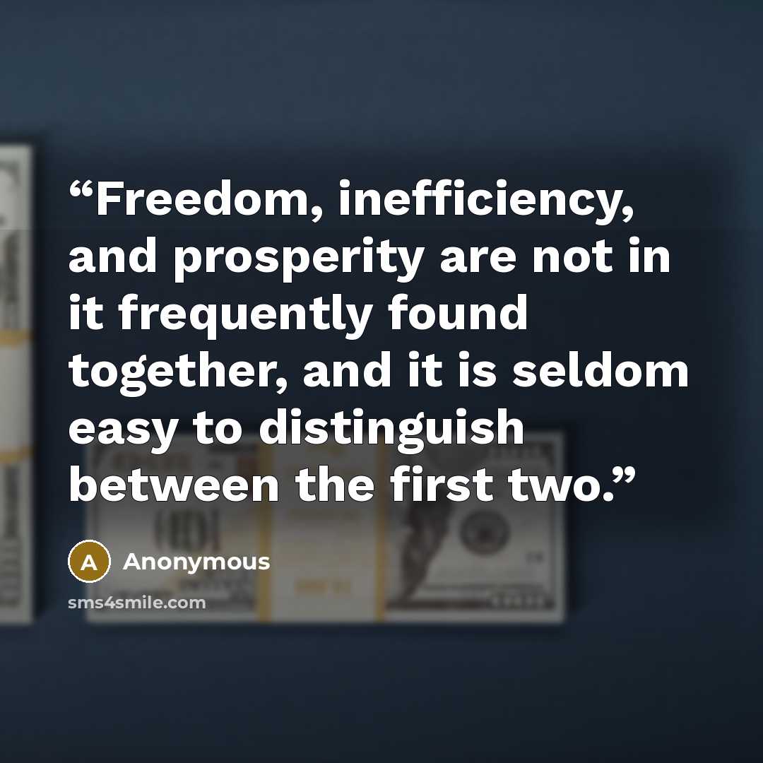 “Freedom, inefficiency, and prosperity are not in it frequently found together, and it is seldom easy to distinguish between the first two.” quote by Anonymous