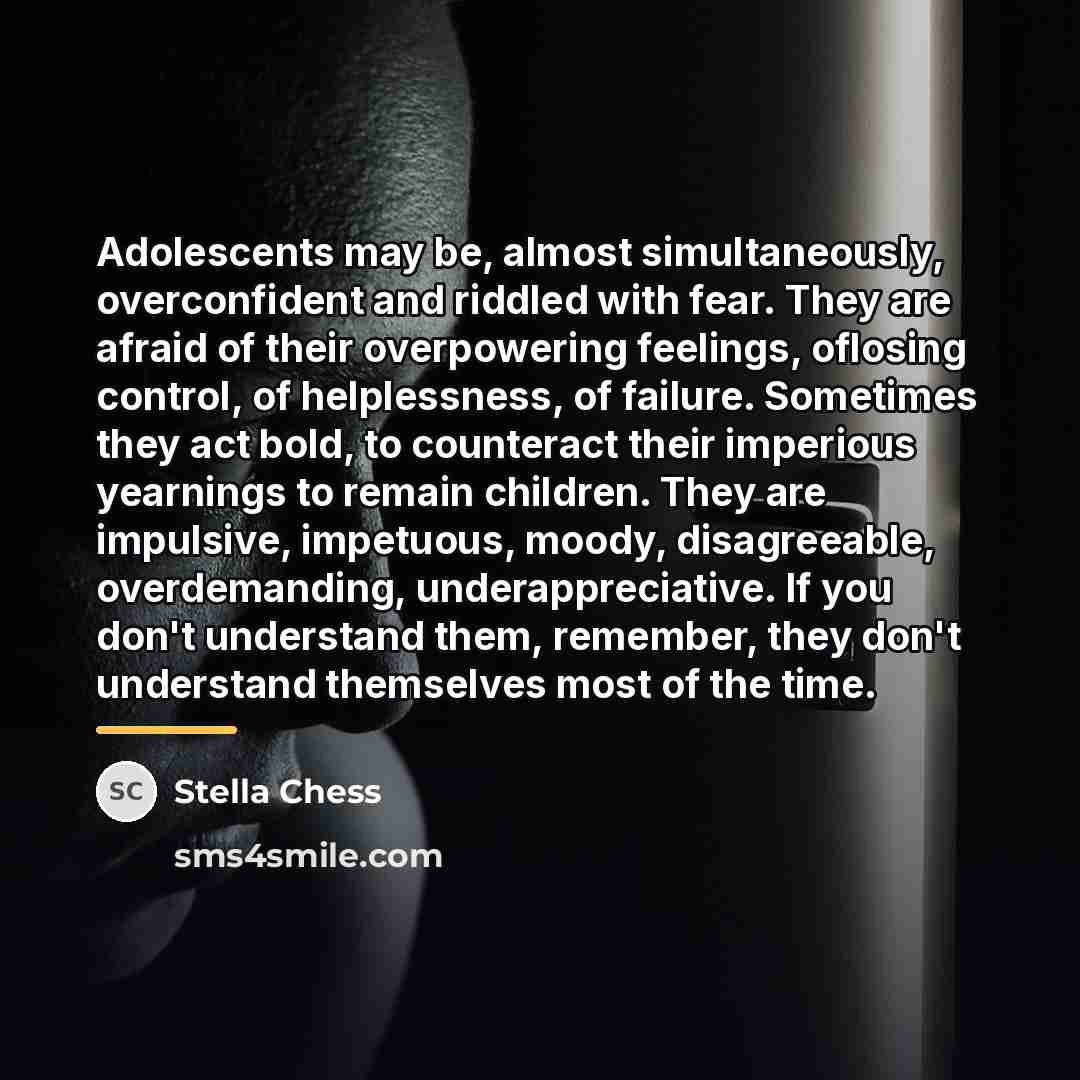 “Adolescents may be, almost simultaneously, overconfident and riddled with fear.…” quote by Stella Chess