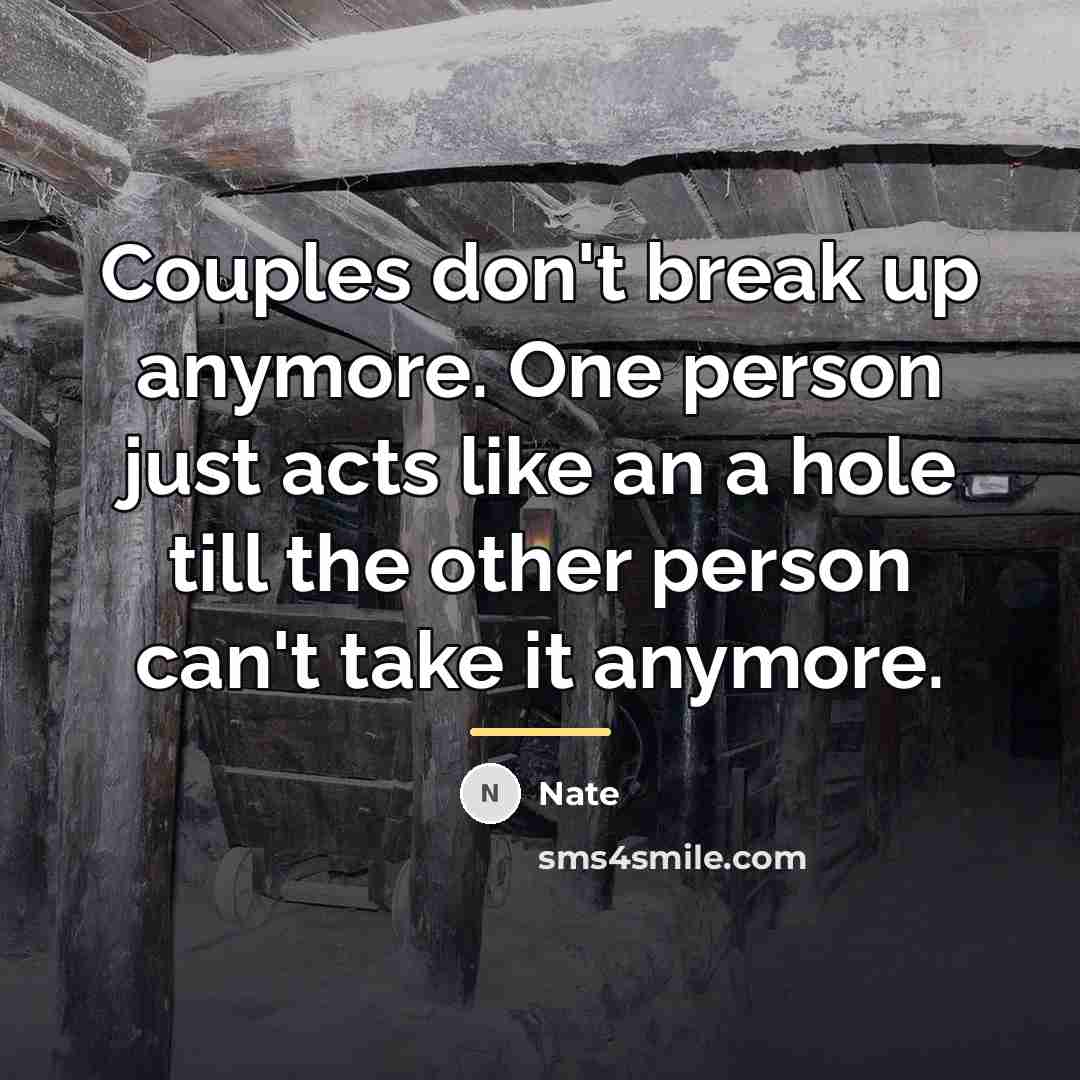“Couples don't break up anymore. One person just acts like…” quote by Nate