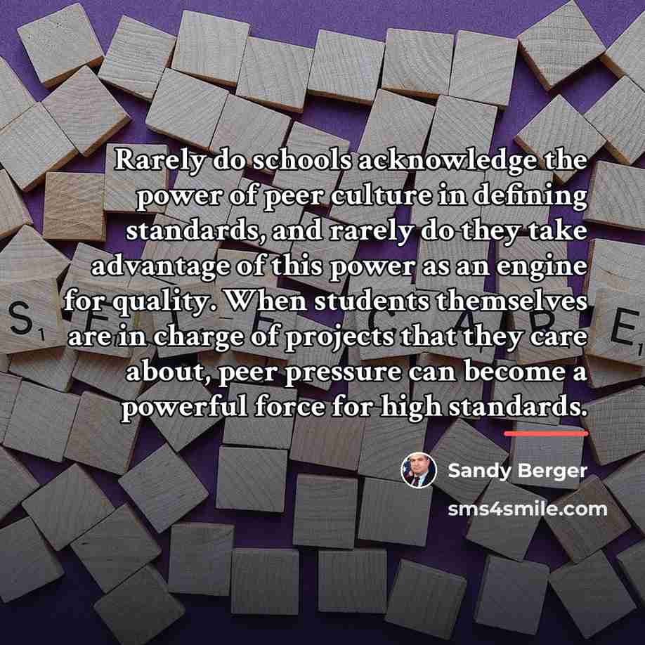 “Rarely do schools acknowledge the power of peer culture in…” quote by Sandy Berger