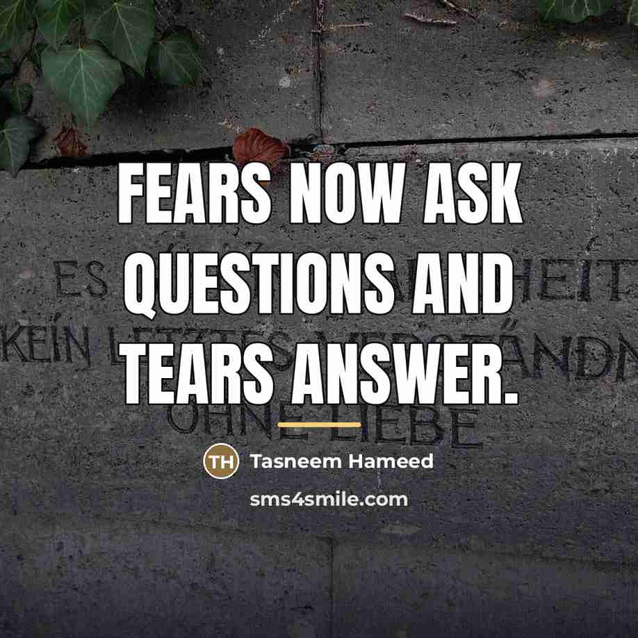 “Fears now ask questions and tears answer.…” quote by Tasneem Hameed