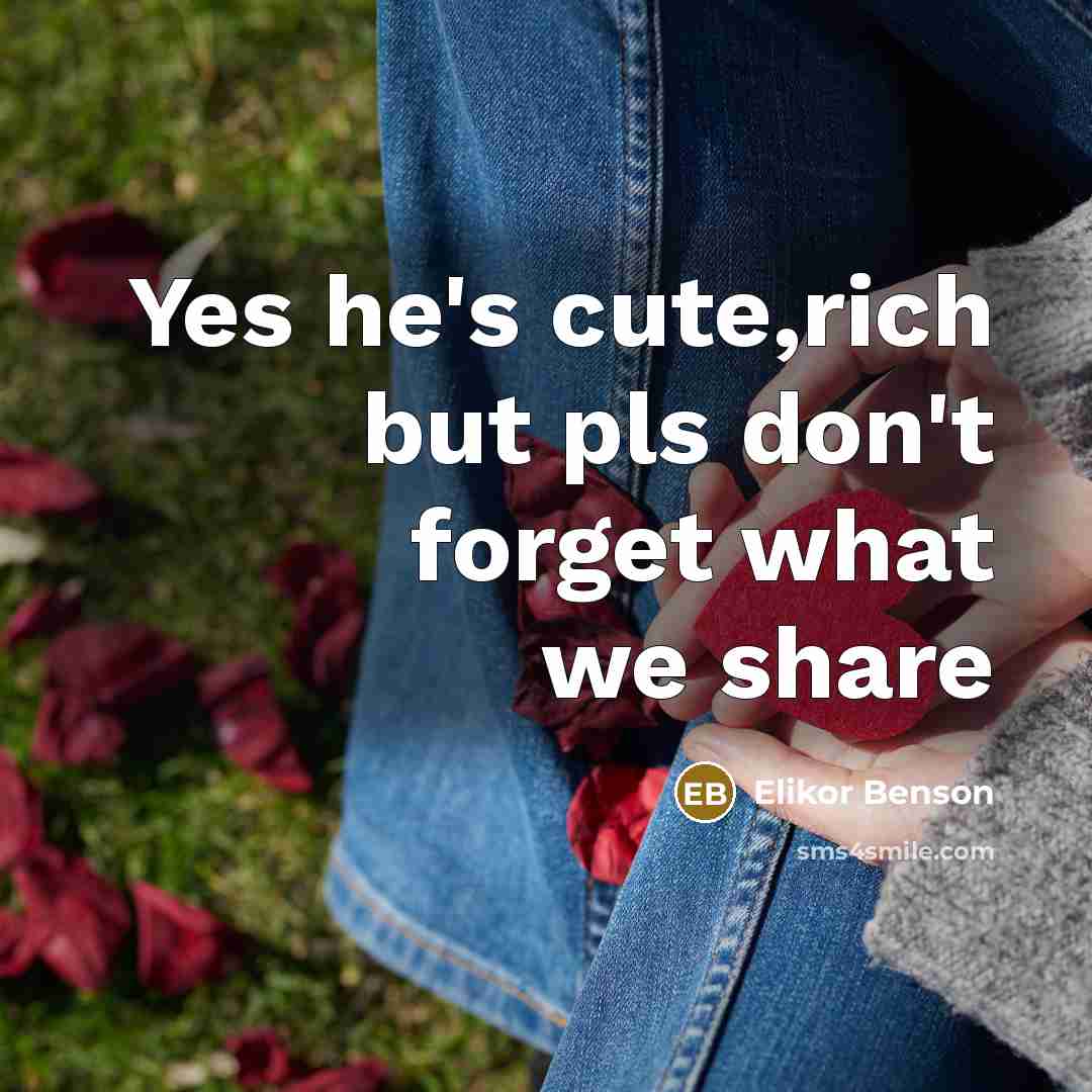 “Yes he's cute,rich but pls don't forget what we share…” quote by Elikor Benson