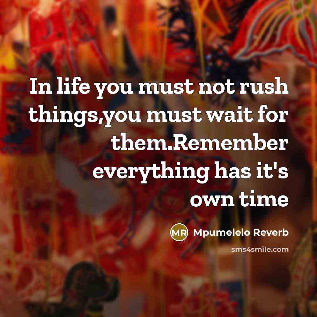 “In life you must not rush things,you must wait for…” quote by Mpumelelo Reverb