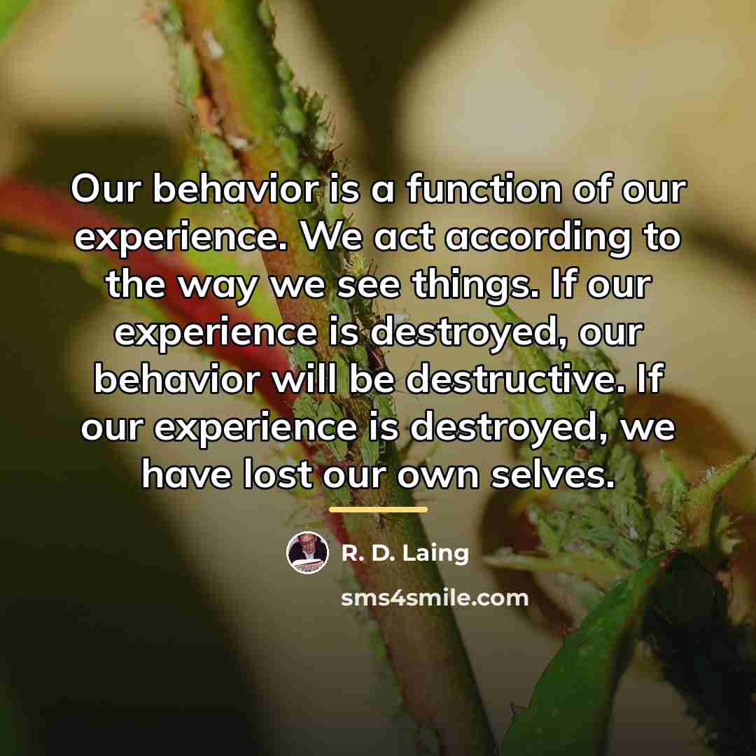 “Our behavior is a function of our experience. We act…” quote by R. D. Laing