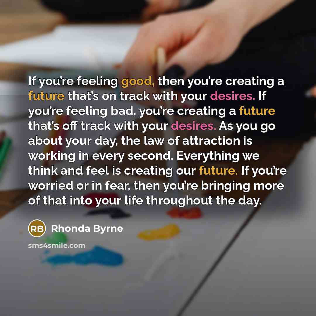 “If you’re feeling good, then you’re creating a future that’s…” quote by Rhonda Byrne