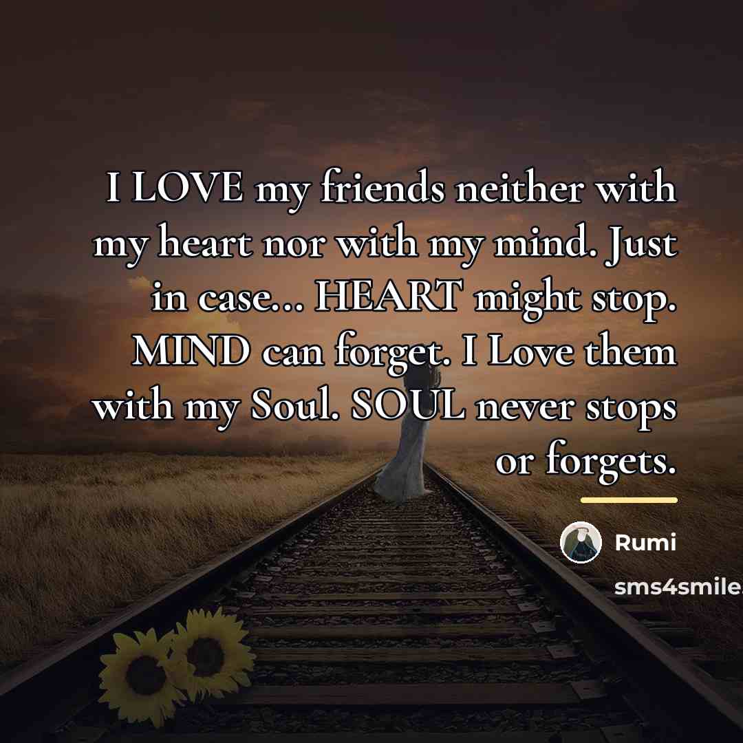 “I LOVE my friends neither with my heart nor with…” quote by Rumi