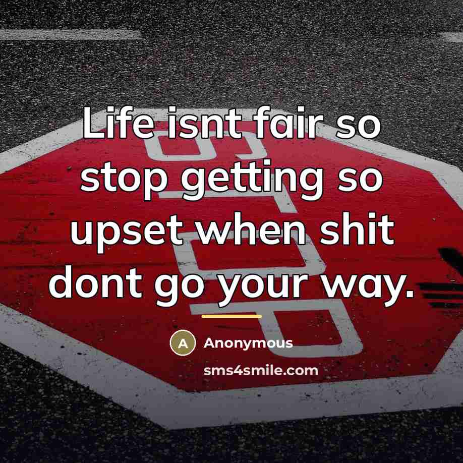 “Life isnt fair so stop getting so upset when shit…” quote by Anonymous