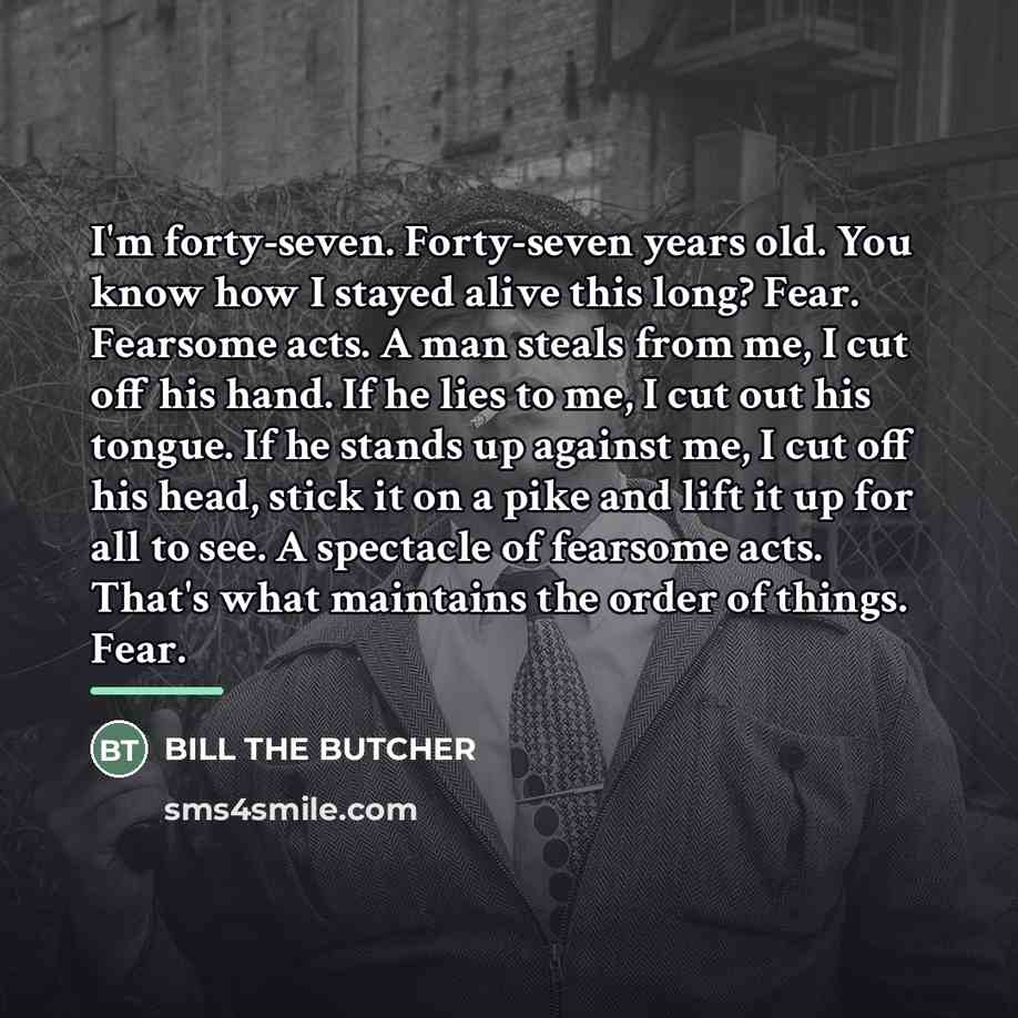 “I'm forty-seven. Forty-seven years old. You know how I stayed…” quote by Bill the Butcher