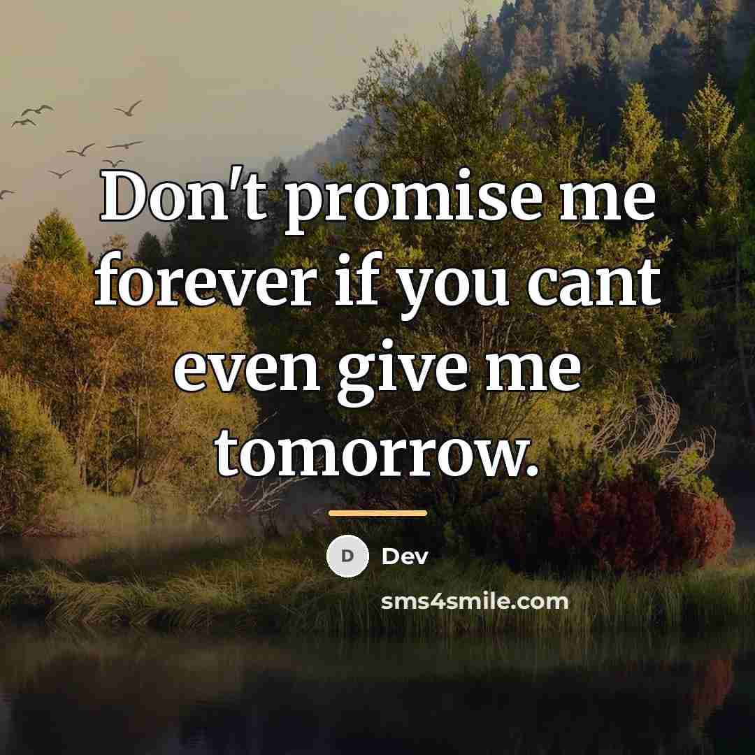 “Don't promise me forever if you cant even give me…” quote by Dev