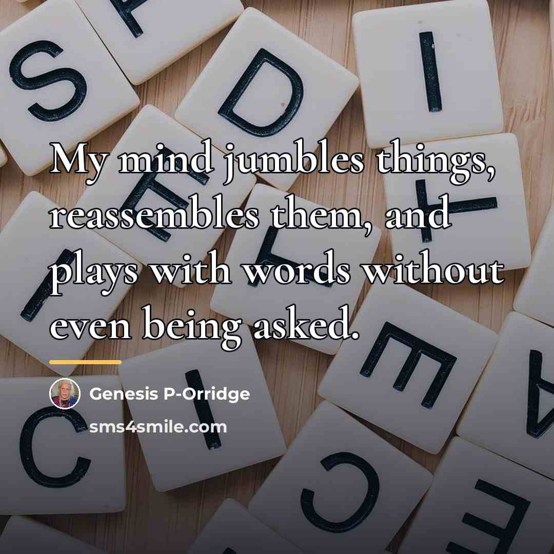 “My mind jumbles things, reassembles them, and plays with words…” quote by Genesis P-Orridge