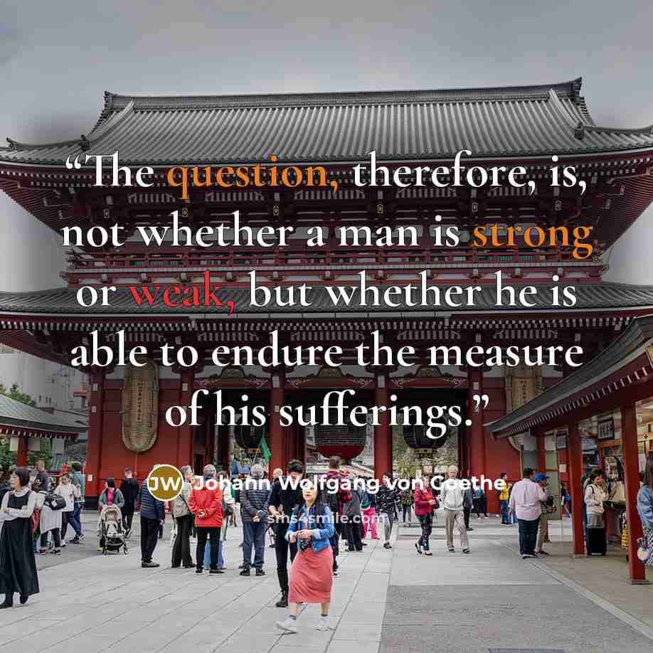 “The question, therefore, is, not whether a man is strong or weak, but whether he is able to endure the measure of his sufferings.” quote by Johann Wolfgang von Goethe