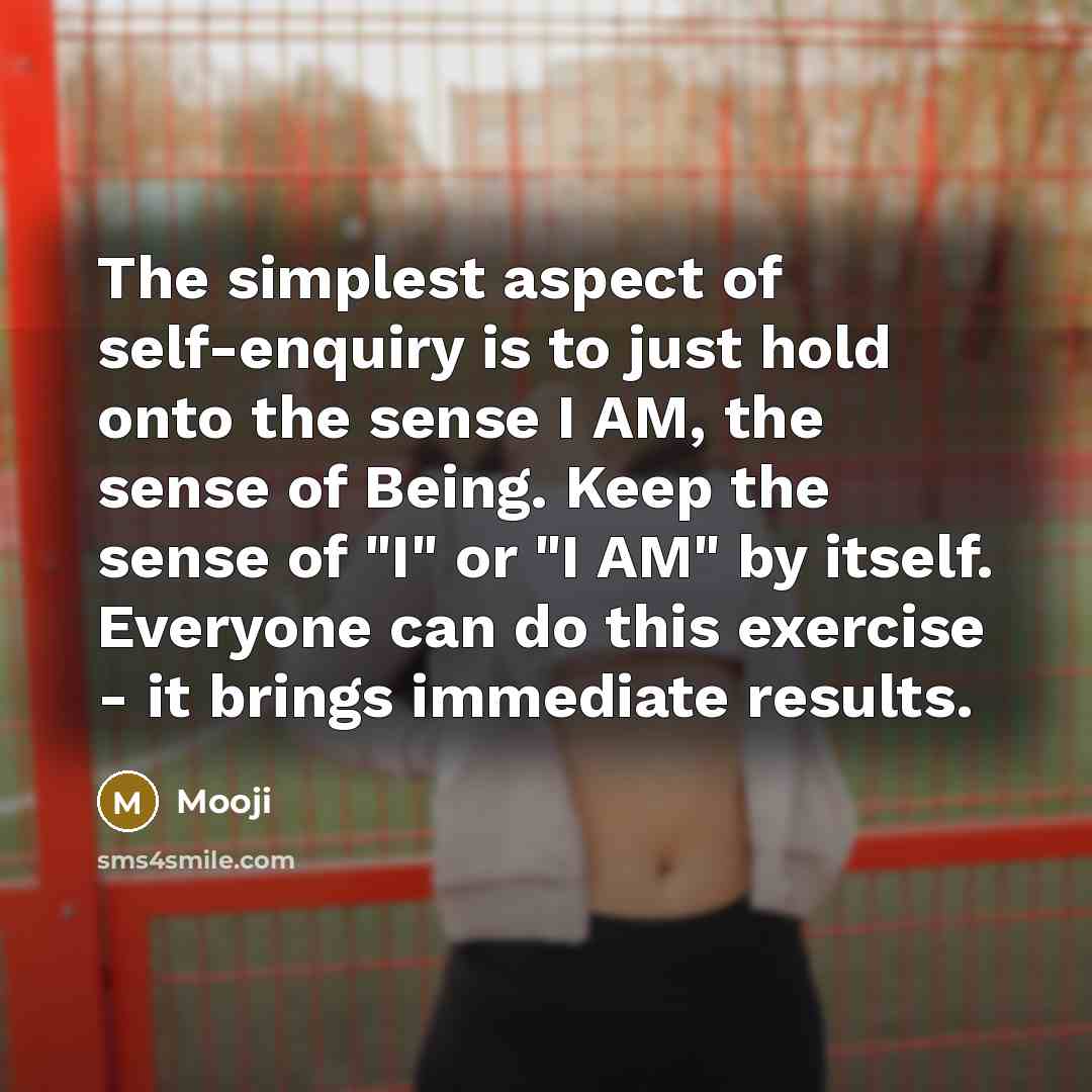 “The simplest aspect of self-enquiry is to just hold onto…” quote by Mooji