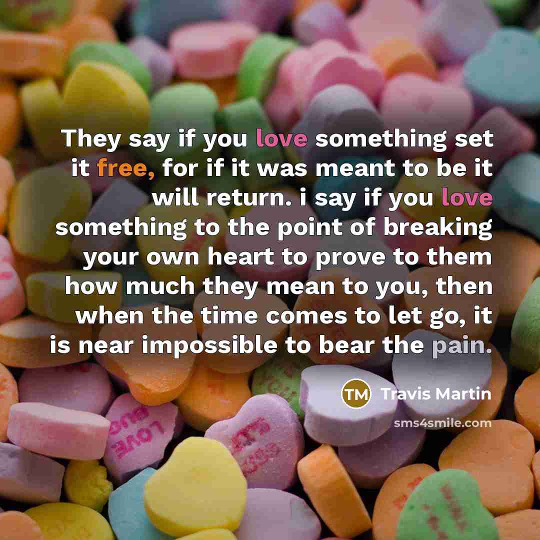 “They say if you love something set it free, for…” quote by Travis Martin