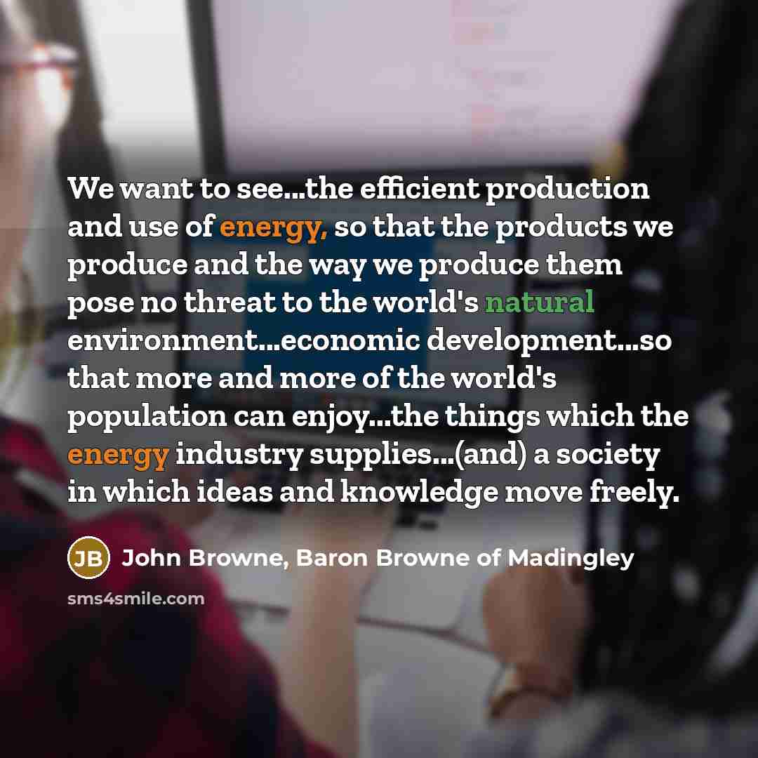 “We want to see...the efficient production and use of energy, so that the products we produce and the way we produce them pose no threat to the world's natural environment...economic development...so that more and more of the world's population can enjoy...the things which the energy industry…” quote by John Browne, Baron Browne of Madingley