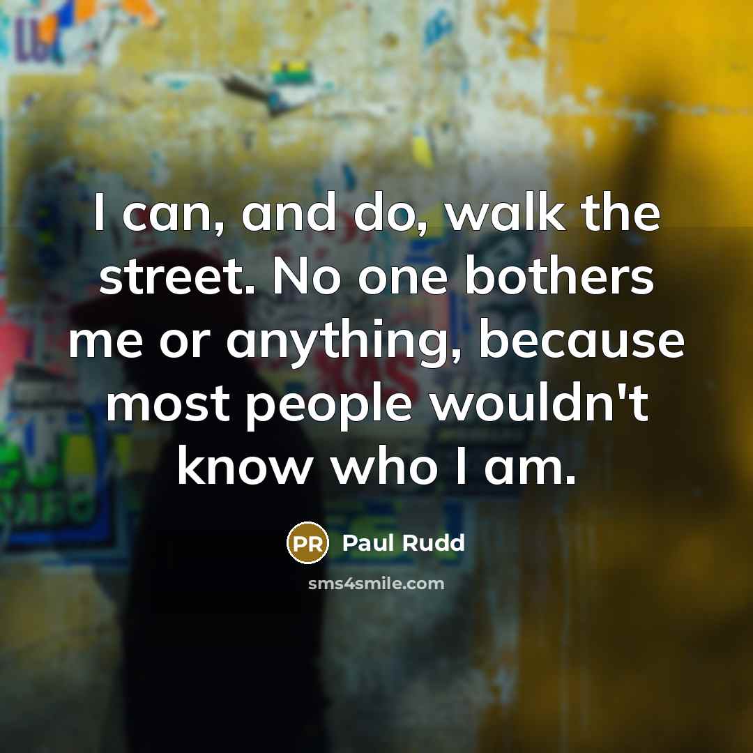 “I can, and do, walk the street. No one bothers…” quote by Paul Rudd