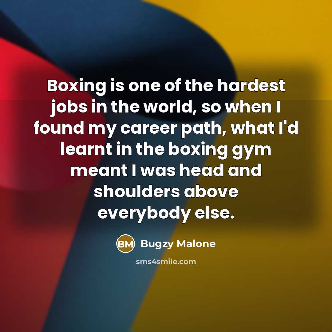 “Boxing is one of the hardest jobs in the world, so when I found my career path, what I'd learnt in the boxing gym meant I was head and shoulders above everybody else.” quote by Bugzy Malone
