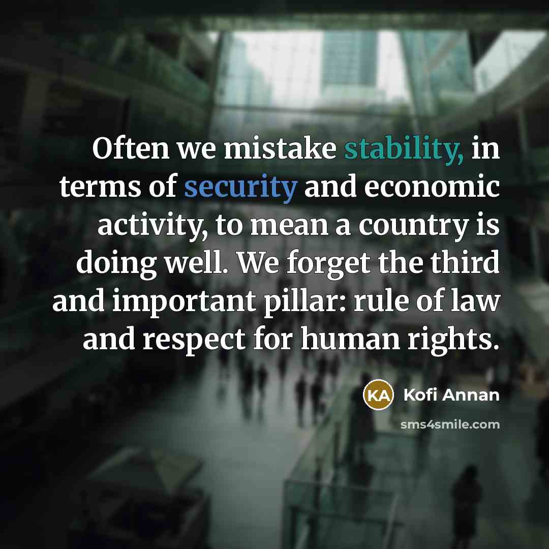 “Often we mistake stability, in terms of security and economic…” quote by Kofi Annan